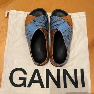 Orange and blue crossover Ganni sandals